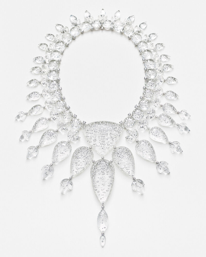 Model wearing the Rain necklace from Boucheron’s Human Being Carte Blanche high-jewellery collection