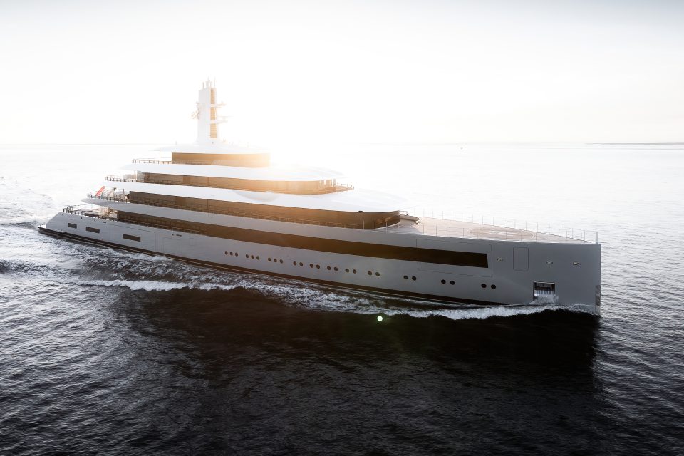 Feadship’s 101.2-metre superyacht Destiny under way during North Sea trials