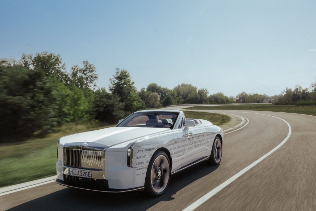 White Rolls-Royce Project Nightingale prototype cornering during its testing programme