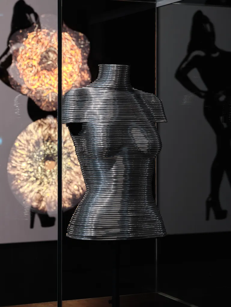 Detail of sculptural metallic corset by Shaun Leane for Alexander McQueen 1999