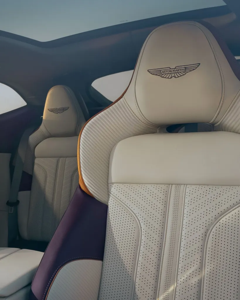 Detailed view of intricate embroidery on interior trim