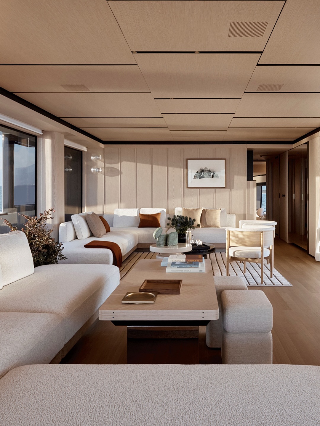 Magellano 27M elegant interior cabin with sophisticated furnishings and refined spatial design