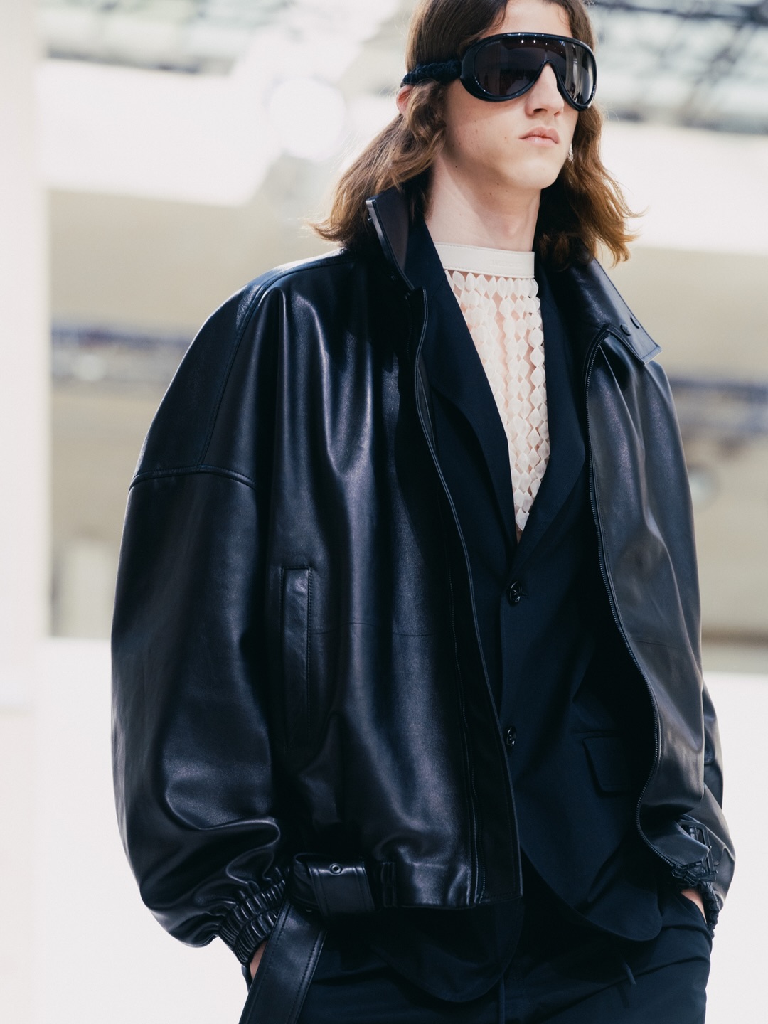 Oversized structured jacket in soft coral with elegant proportion and ease