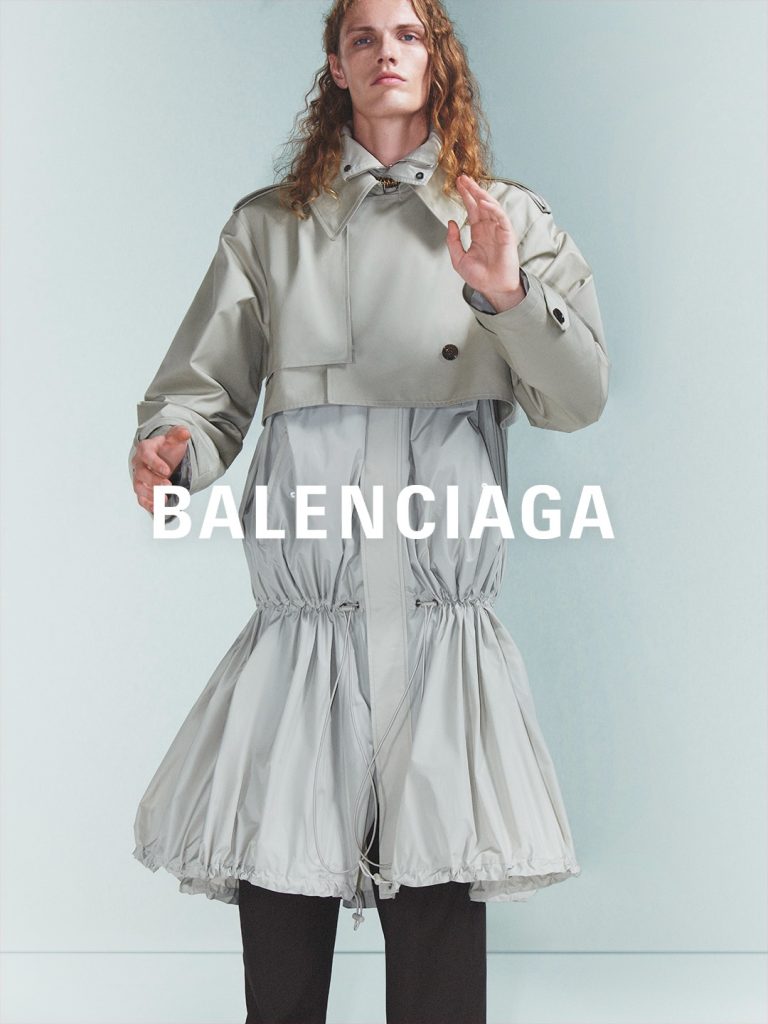 Balenciaga Summer 27 model showcasing minimalist coral dress design