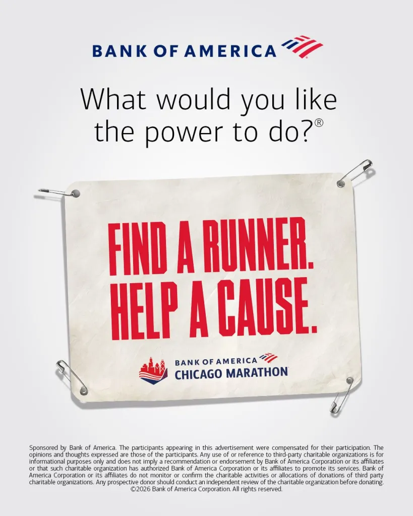Marathon participants crossing finish line, Bank of America Chicago Marathon charity event celebrating athlete resilience and community impact