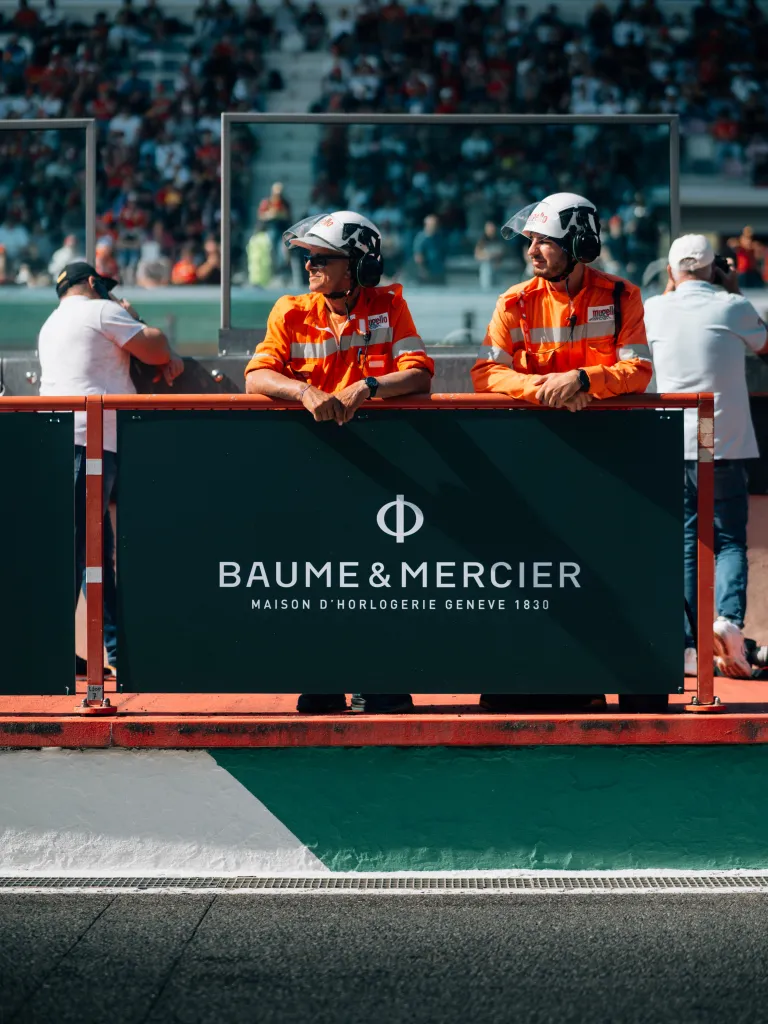 Baume et Mercier Classima 10898 limited edition timepiece with black calfskin strap and motorsport logo