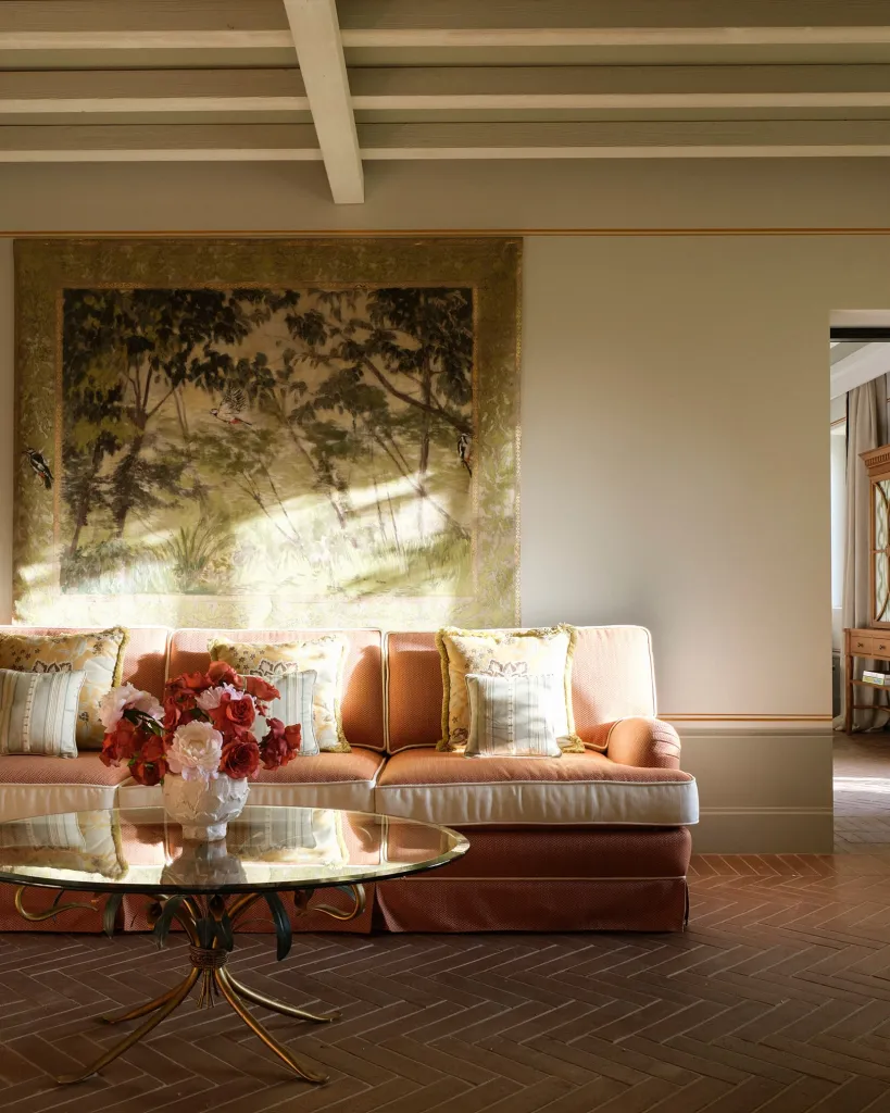 Panoramic view across rolling Tuscan hillsides and Florence from the villa's elevated position in Fiesole