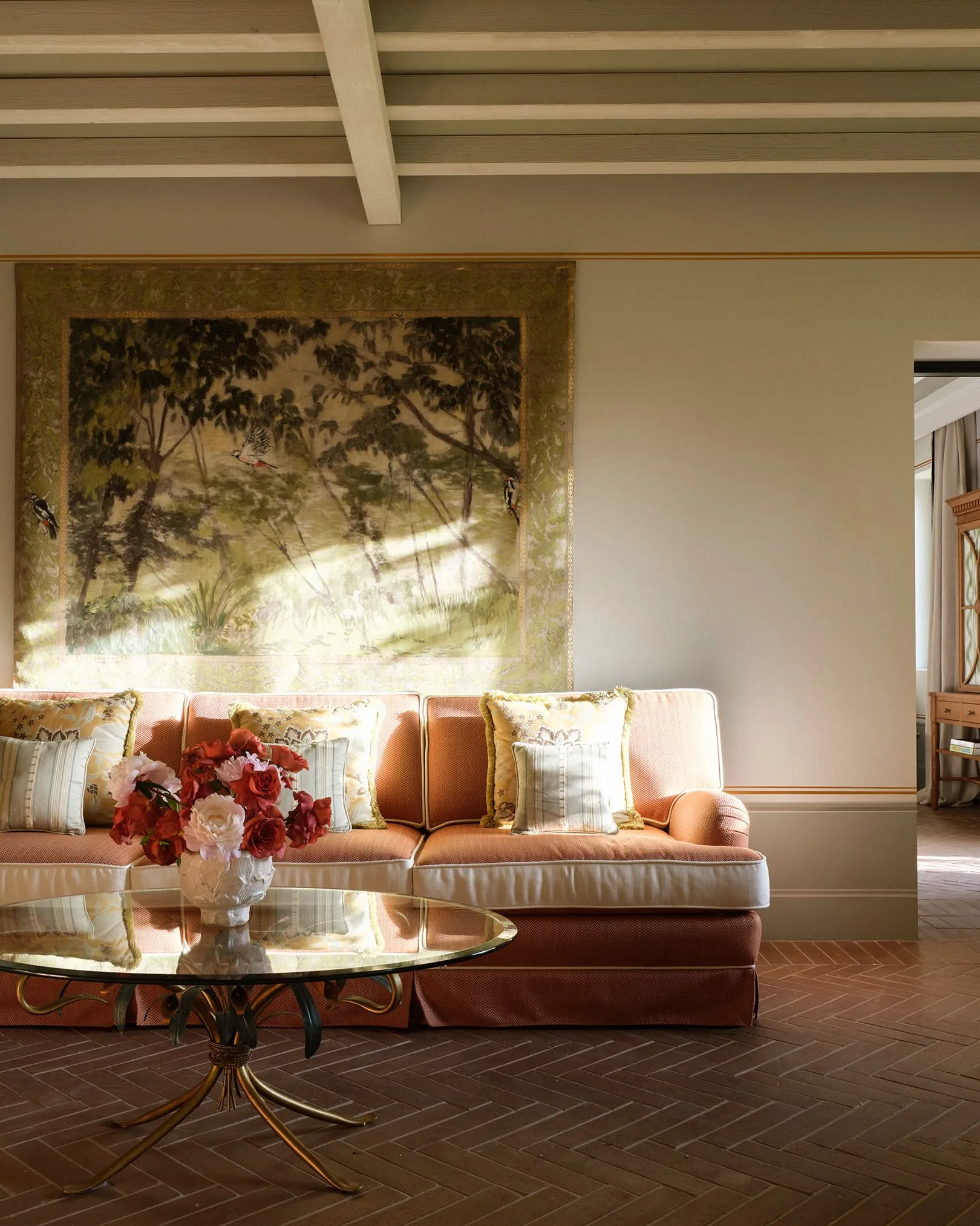Panoramic view across rolling Tuscan hillsides and Florence from the villa's elevated position in Fiesole