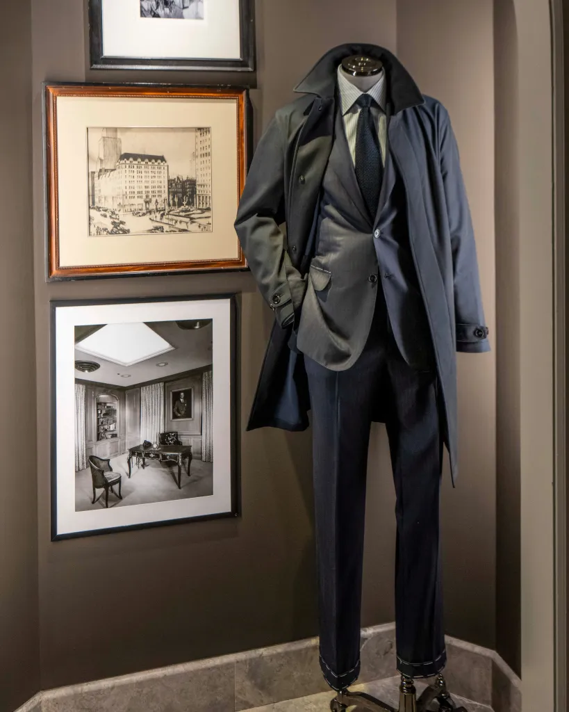 Complete Brioni ensemble from the 125th anniversary capsule collection displayed in sophisticated styling