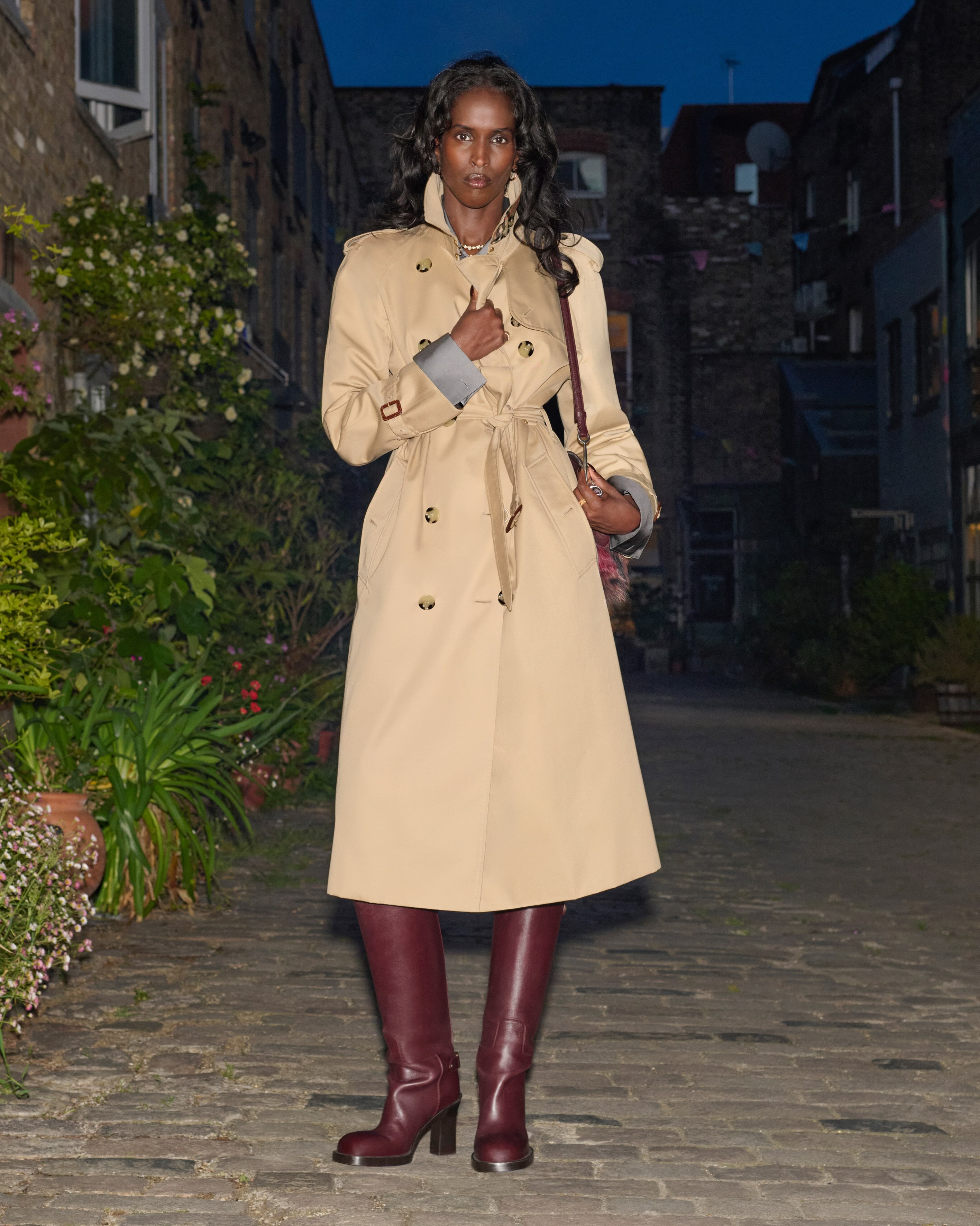Zainab Jama wearing Burberry trench coat in London