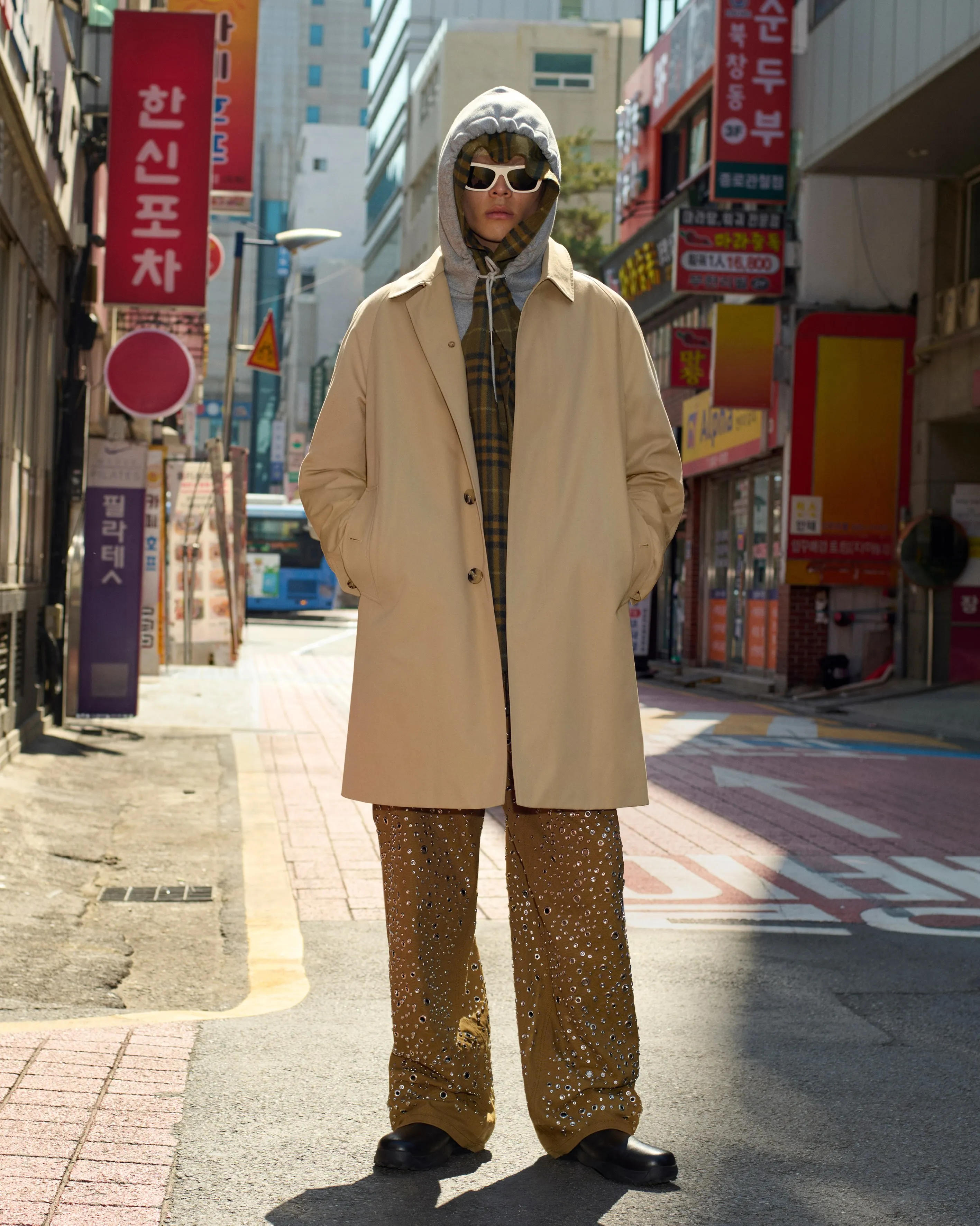 Haejun Park wearing Burberry's quilted outerwear in Seoul, exhibiting textural richness and contemporary design