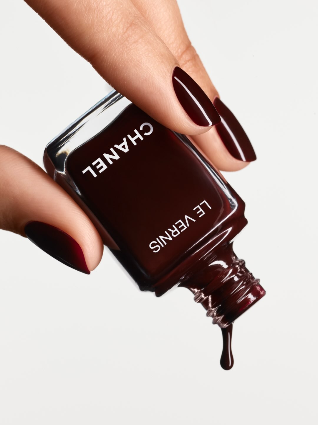 Chanel Rouge Noir lipstick displayed with its elegant black packaging and dark burgundy-black shade