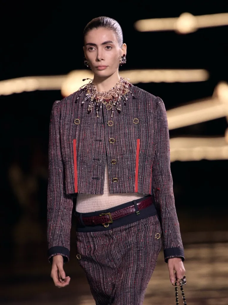 Jersey and tweed textures interact in harmonious Chanel composition
