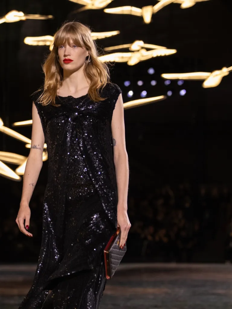 The complete silhouette from Matthieu Blazy's Spring Summer 2027 collection for Chanel, showing ornate decorative detail