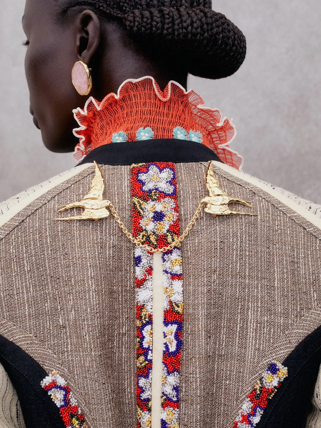 Detail of finely woven texture on luxury wool blend fabric