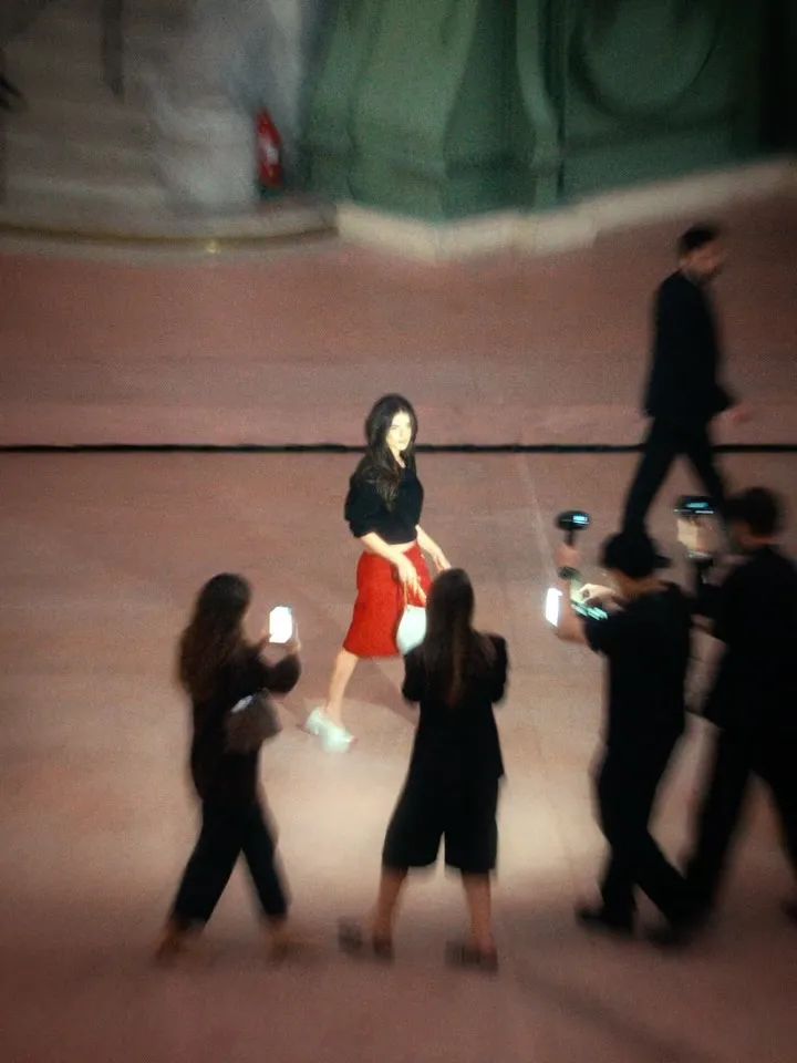 Model wearing refined silhouette from new collection