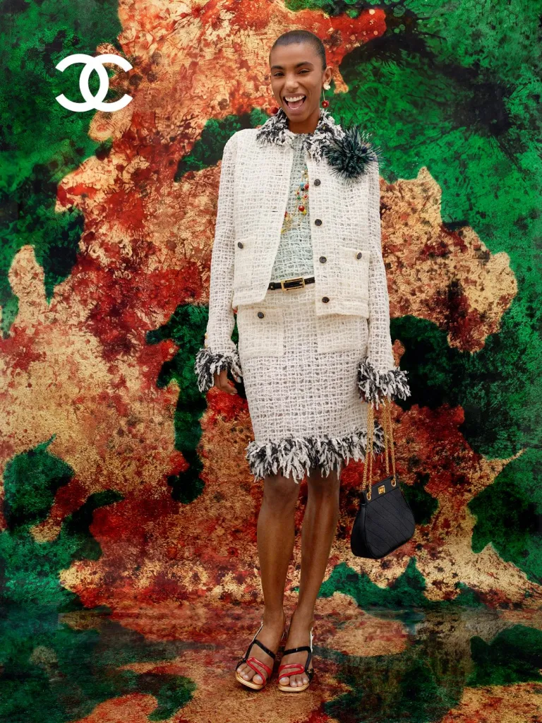 Sophisticated Chanel piece featuring embroidery and textural elements from SS27