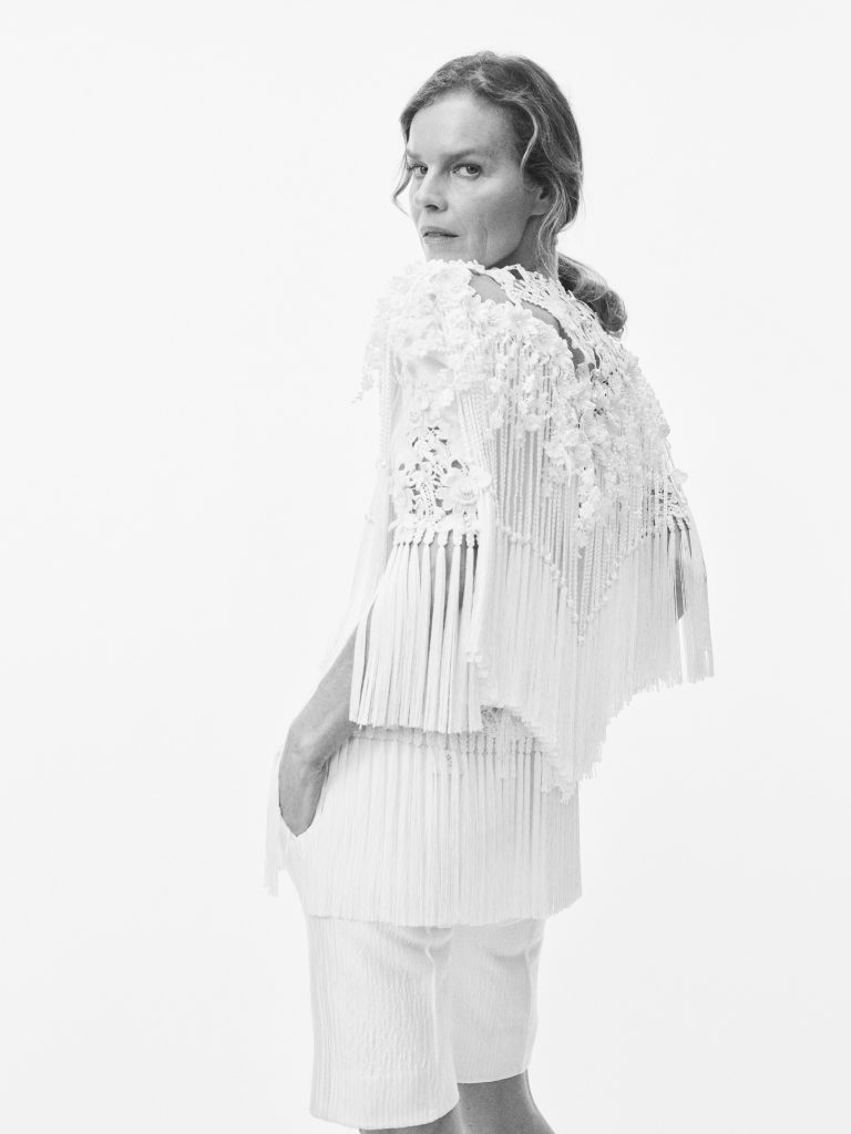 Portrait of model Eva Herzigova wearing Chloé Summer 27, photographed by Willy Vanderperre