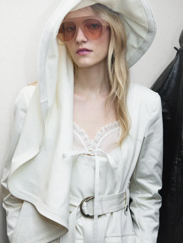 Chloé Summer 2027 garment on model in preparation area