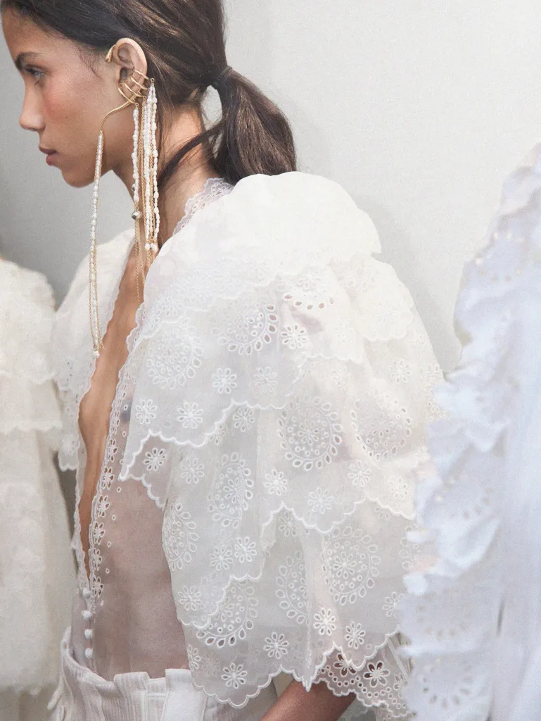 Model wearing Chloé Summer 2027 design before runway debut