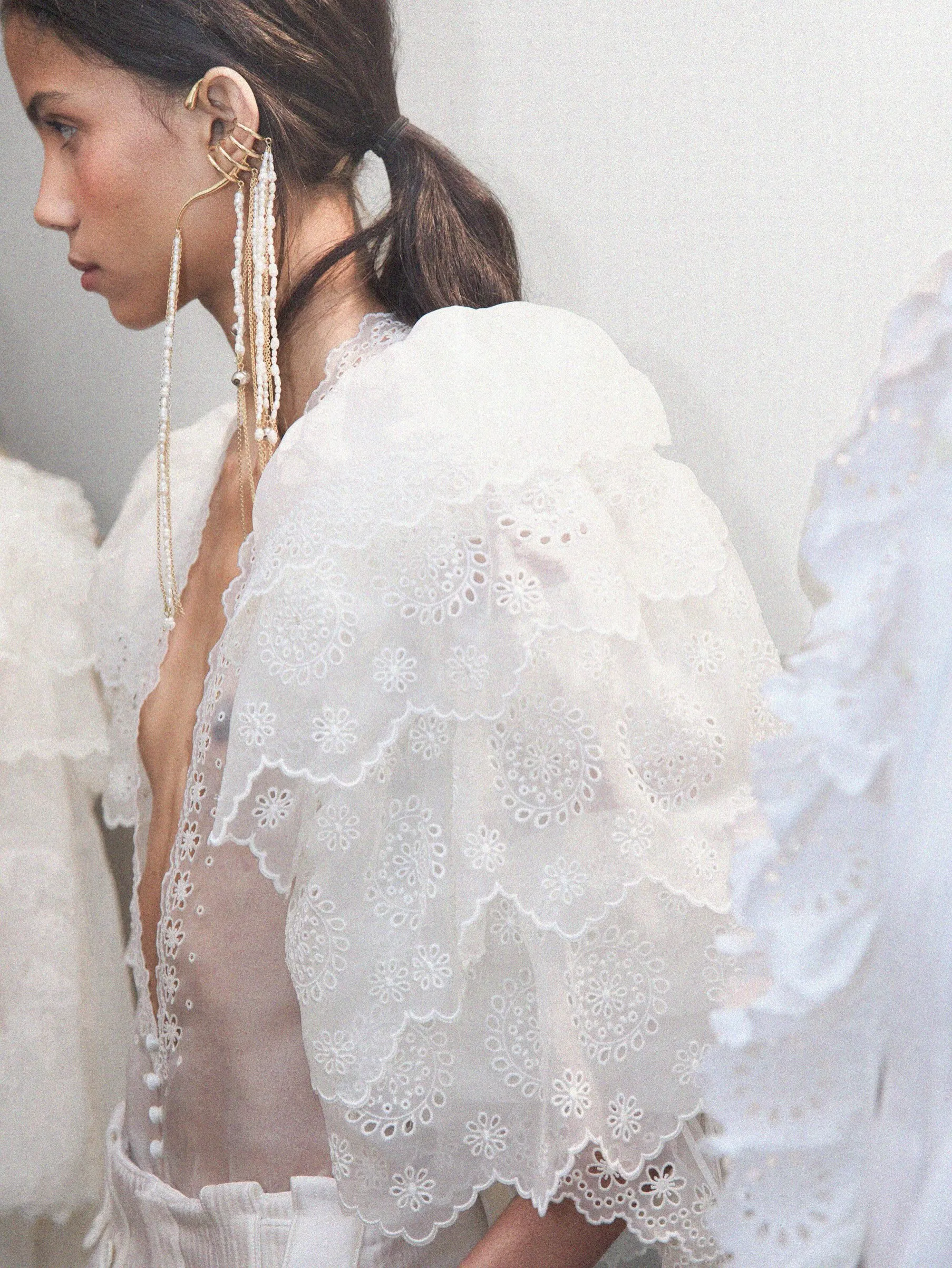Model wearing Chloé Summer 2027 design before runway debut