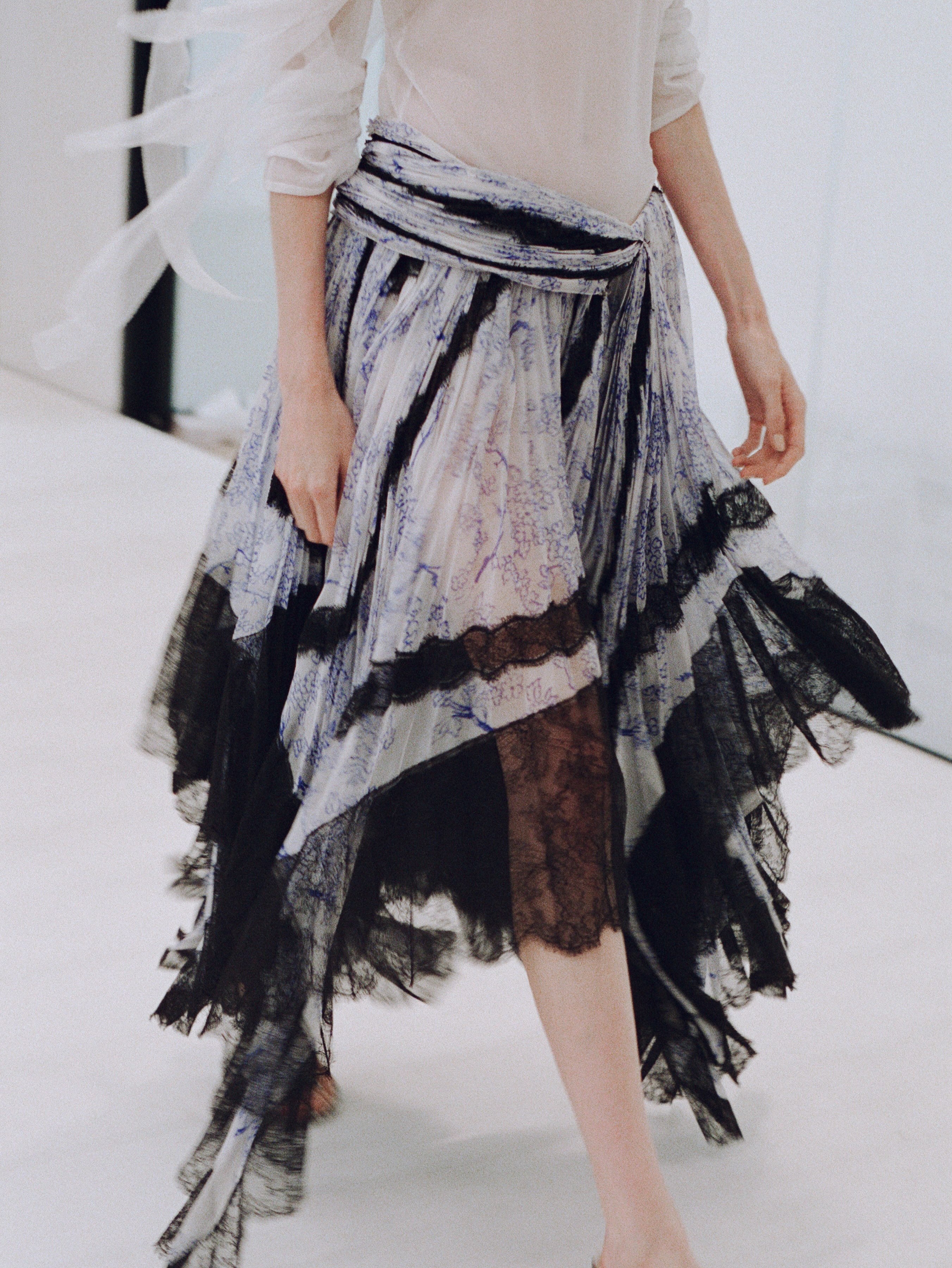 Creative direction by Jonathan Anderson: detailed view of model preparation