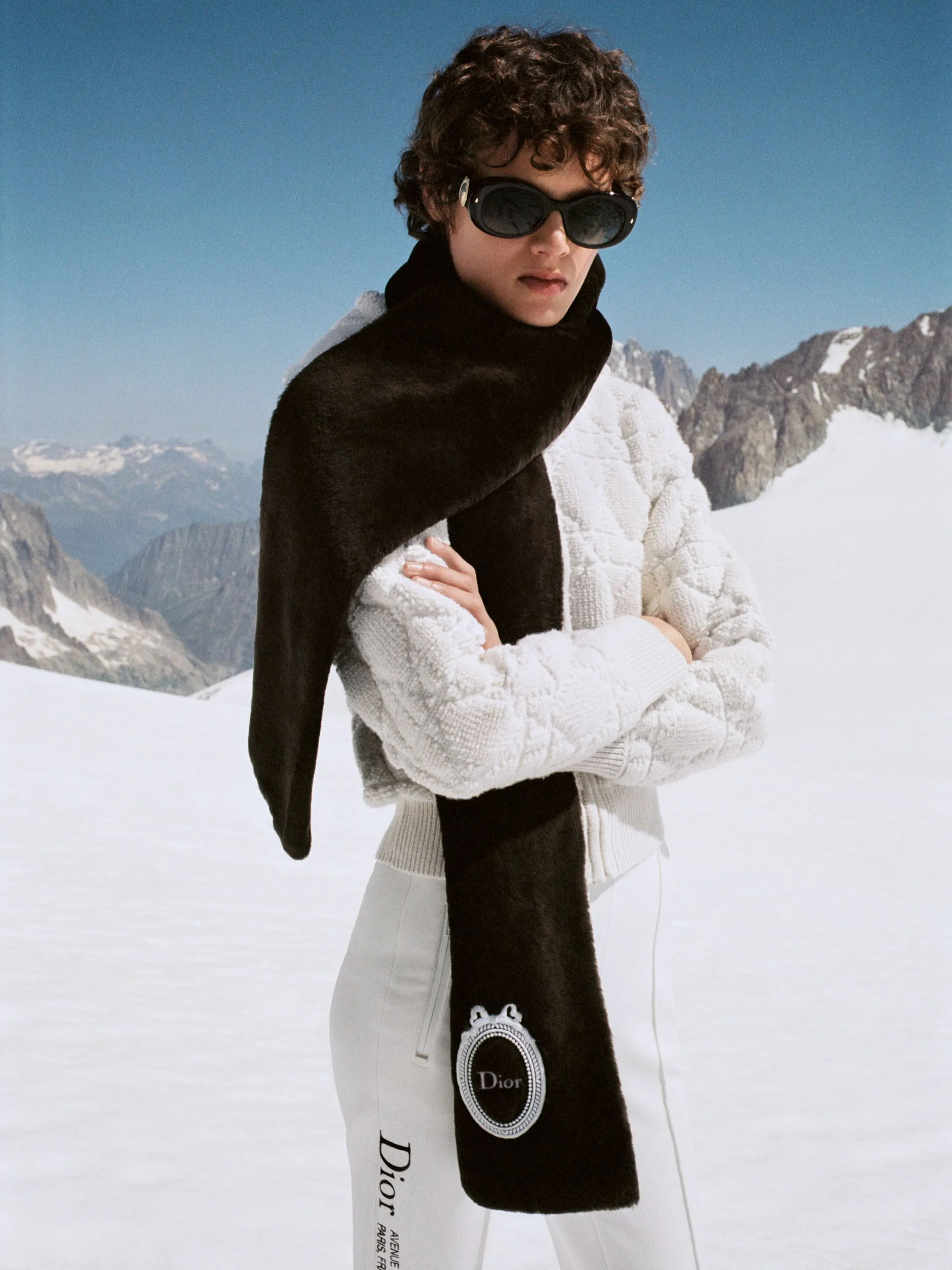 Close-up detail of Dior technical skiwear construction and quilted fabric texture