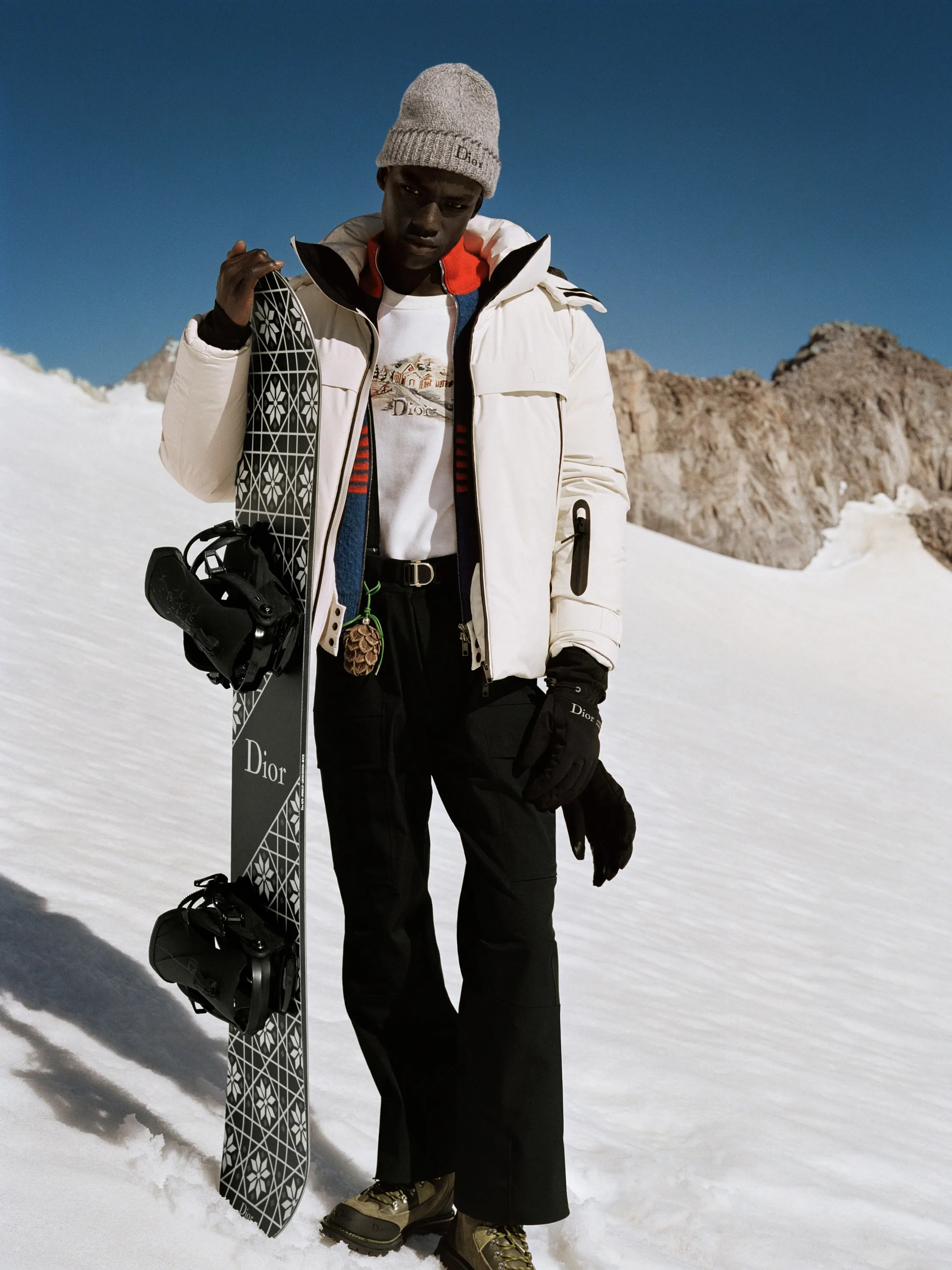 Dior Alps 2026 skiwear styled on model against alpine landscape with architectural purity