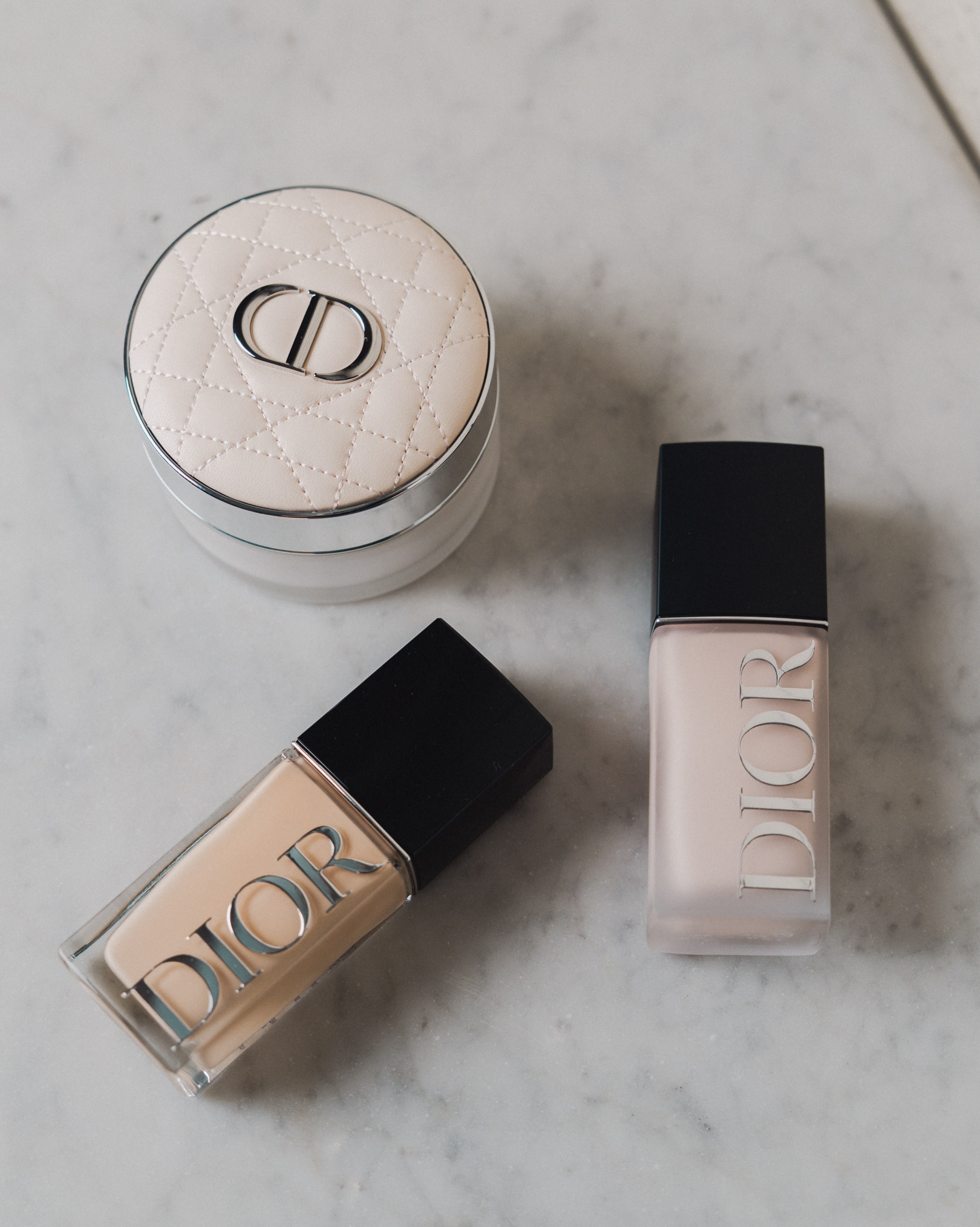 Dior Beauty complexion products Dior Forever Skin Glow, Skin Wear and On Set Powder displayed backstage
