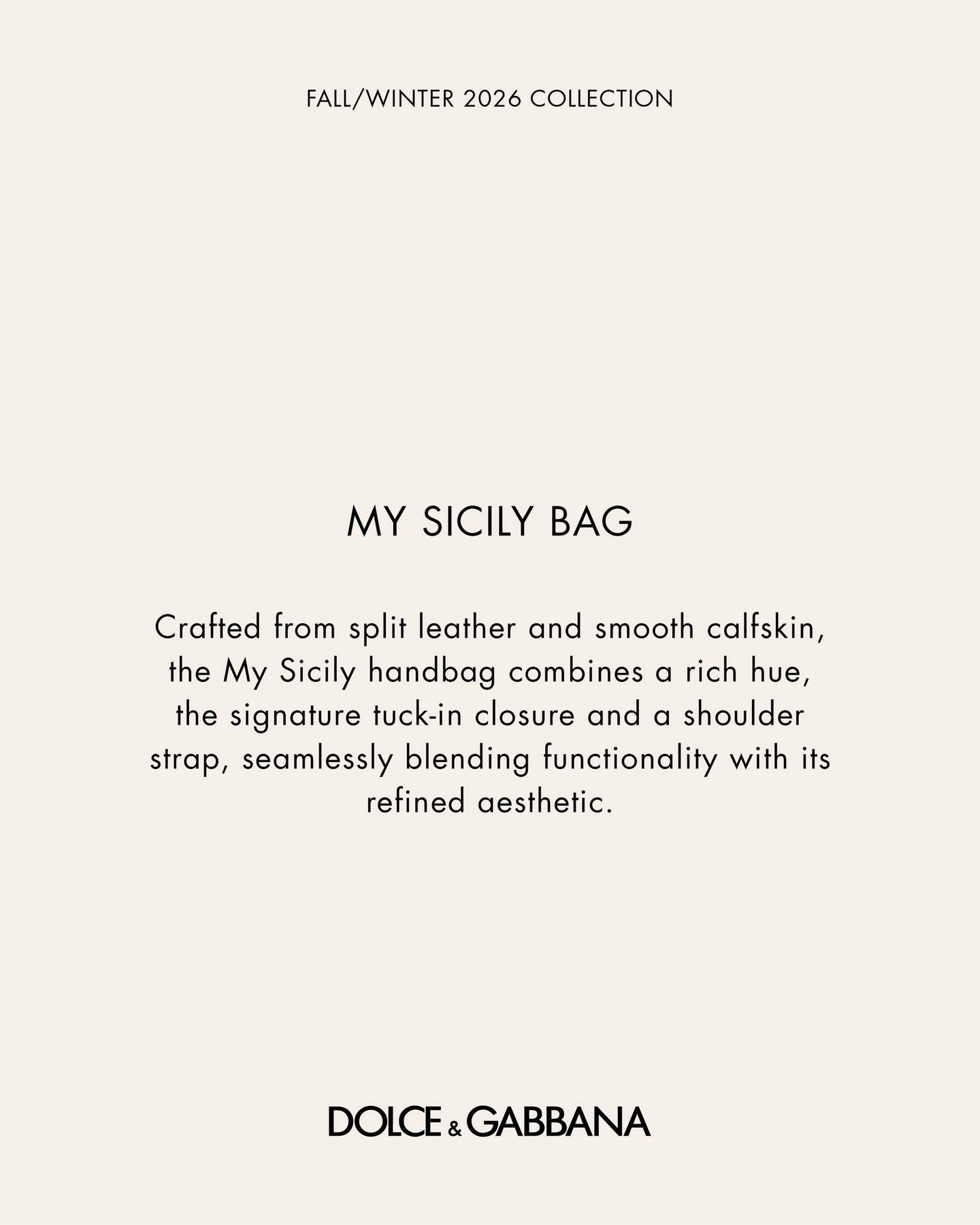 Sicily Bag styled within the broader context of Dolce & Gabbana's FW26 women's campaign aesthetic