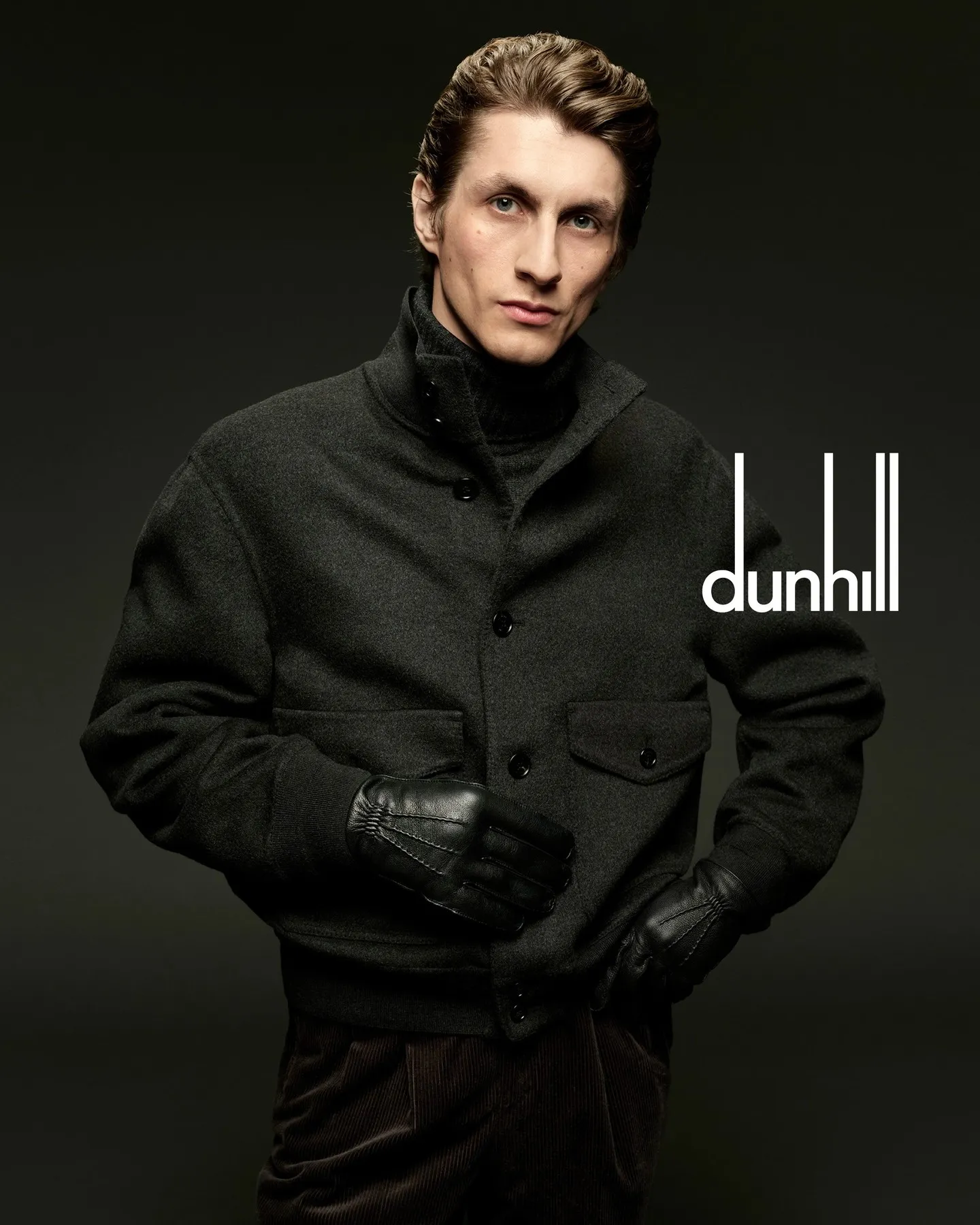 Dunhill charcoal grey wool and cashmere double-face blouson with concealed windowpane pattern detail