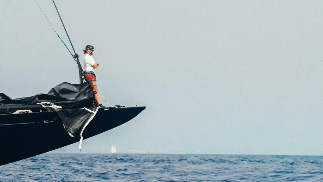 Panoramic view of the Saint-Tropez coastline with Maxi racing yachts competing in the bay