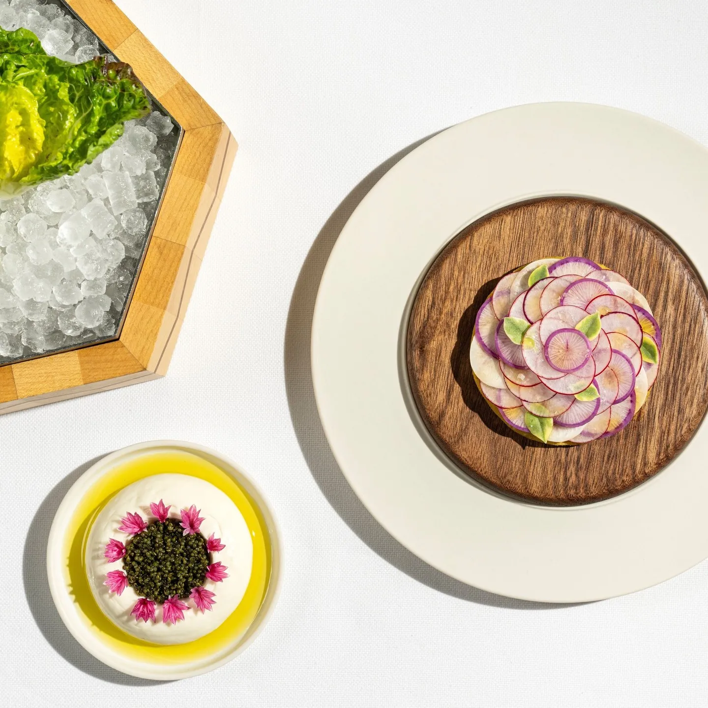 Detailed view of the vegetable crudités arranged for the Celebration course