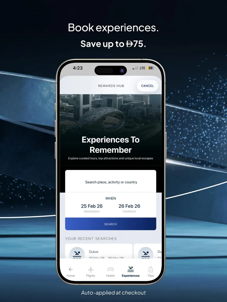 Luxury travel and flight redemption options displayed on rewards platform