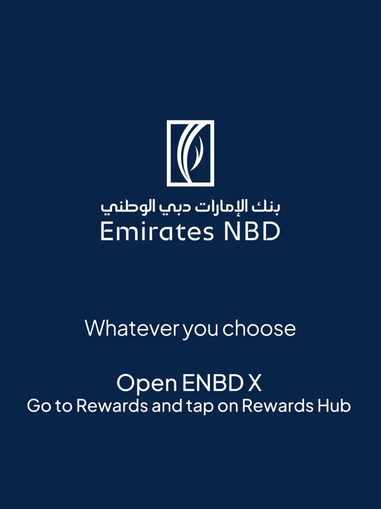 Digital rewards redemption interface and savings information on ENBD X app