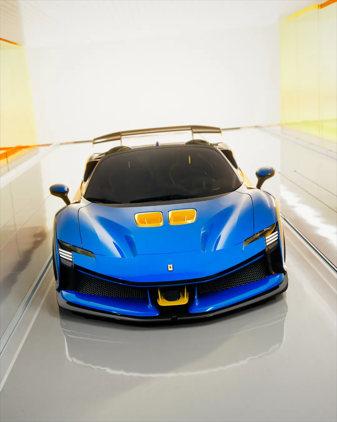 Ferrari SF90 XX Spider front three-quarter view showcasing sleek convertible design and aerodynamic bodywork