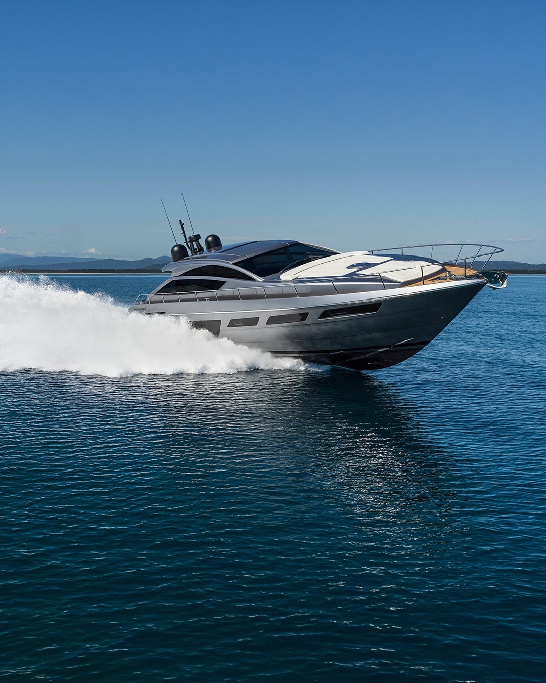 The Pershing 6X superyacht showcasing its distinctive performance-oriented design and streamlined silhouette