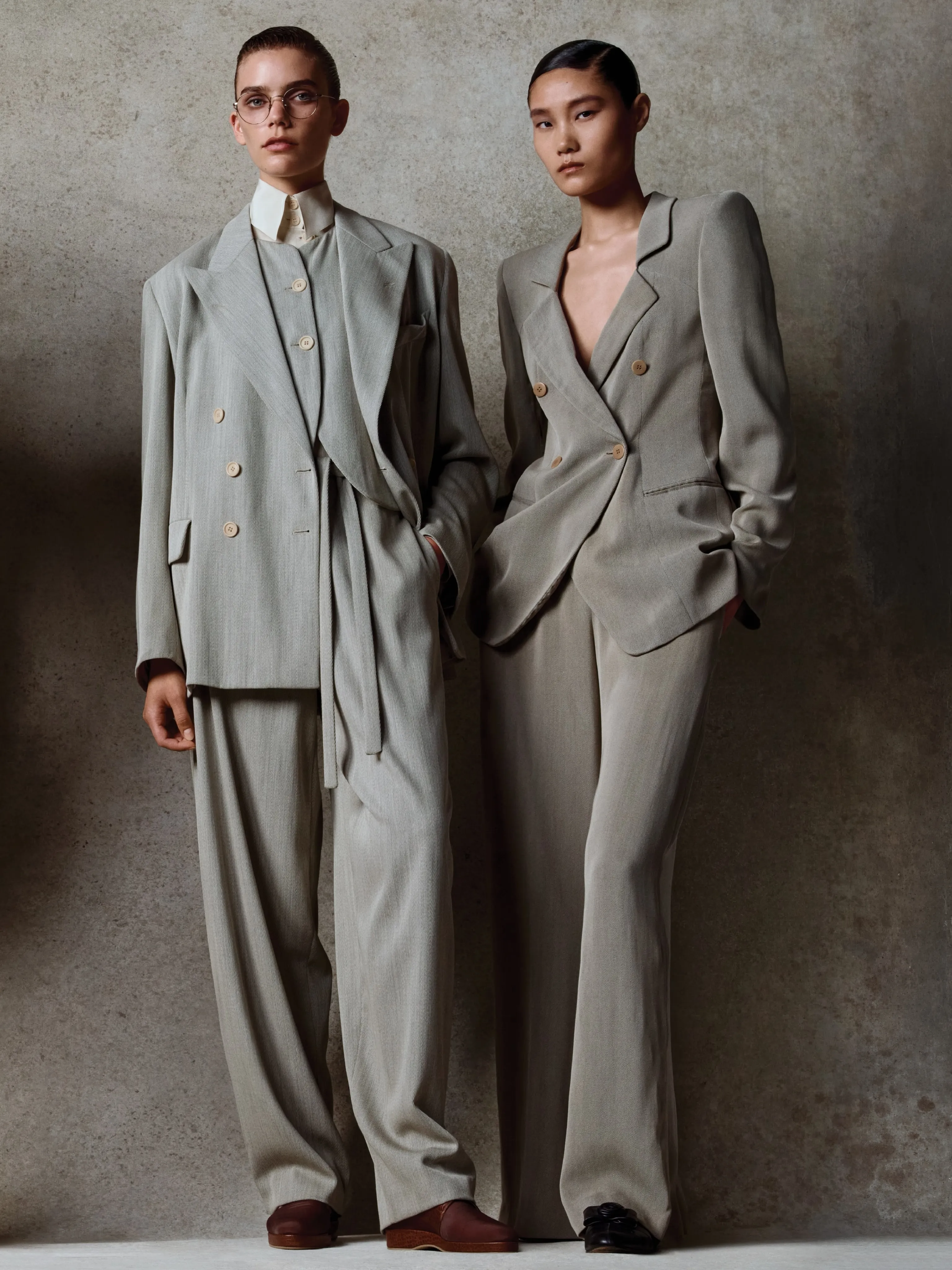 A curated selection of Giorgio Armani designs from the Archivio collection, featuring refined tailoring and elegant silhouettes in neutral tones