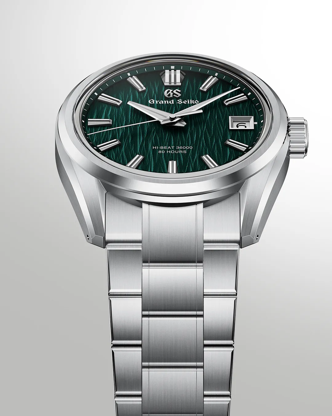 Wrist presentation of the Evolution 9 timepiece demonstrating the tapered bracelet and refined proportions