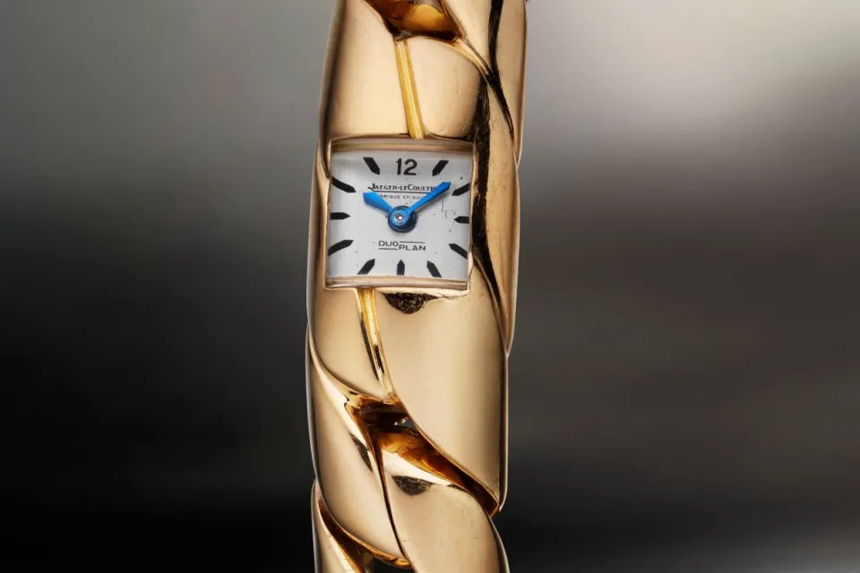 Display of vintage Jaeger-LeCoultre timepieces from The Collectibles exhibition in Hong Kong, showcasing museum-grade horological masterpieces including Duoplan, Reverso and Triple Calendar models