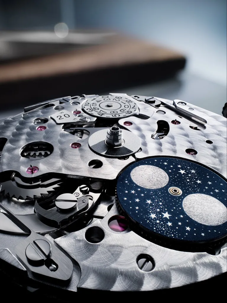 Close-up detail of the Master Control Chronometre Perpetual Calendar dial displaying calendar complications