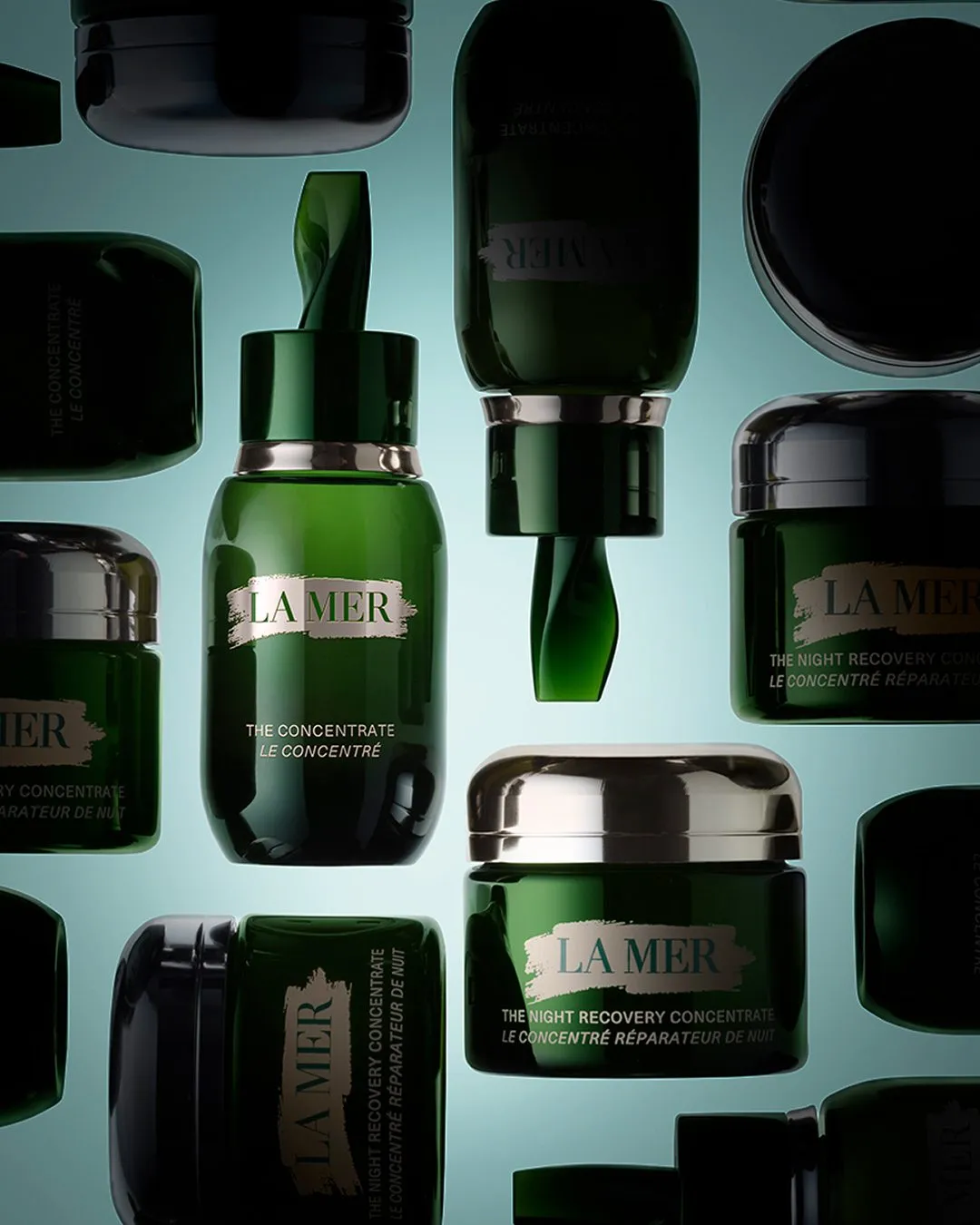 La Mer Concentrate bottle showcasing its luminous formulation and elegant packaging design