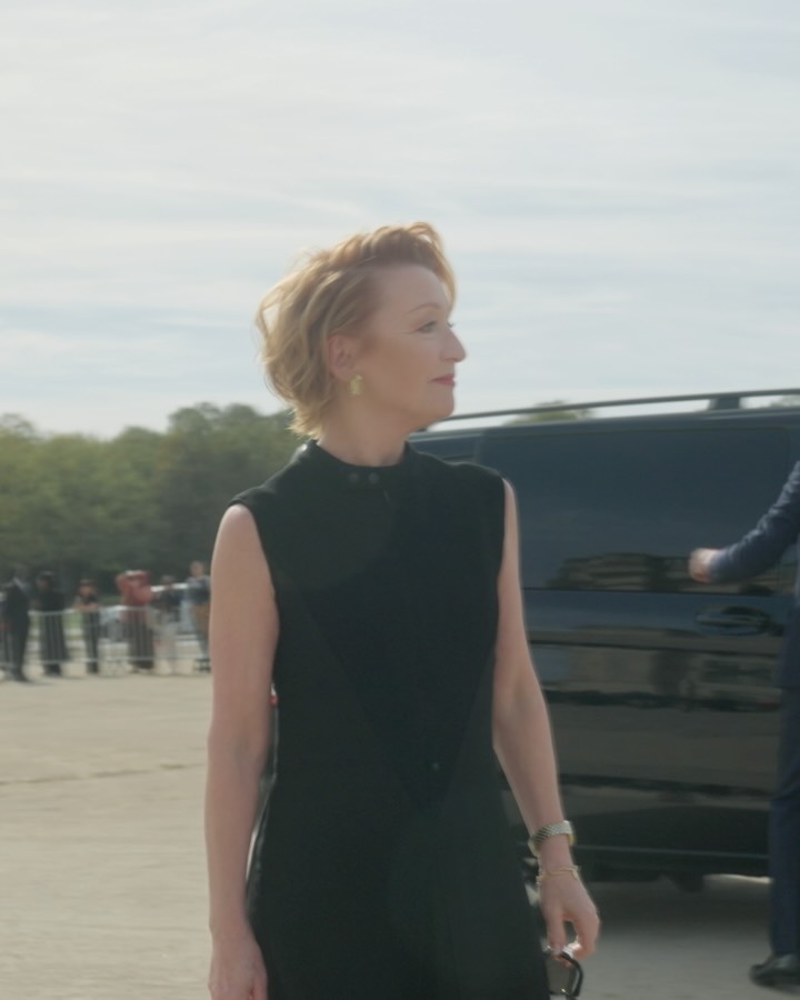 Lesley Manville arrives for the Loewe Spring Summer 2027 collection presentation
