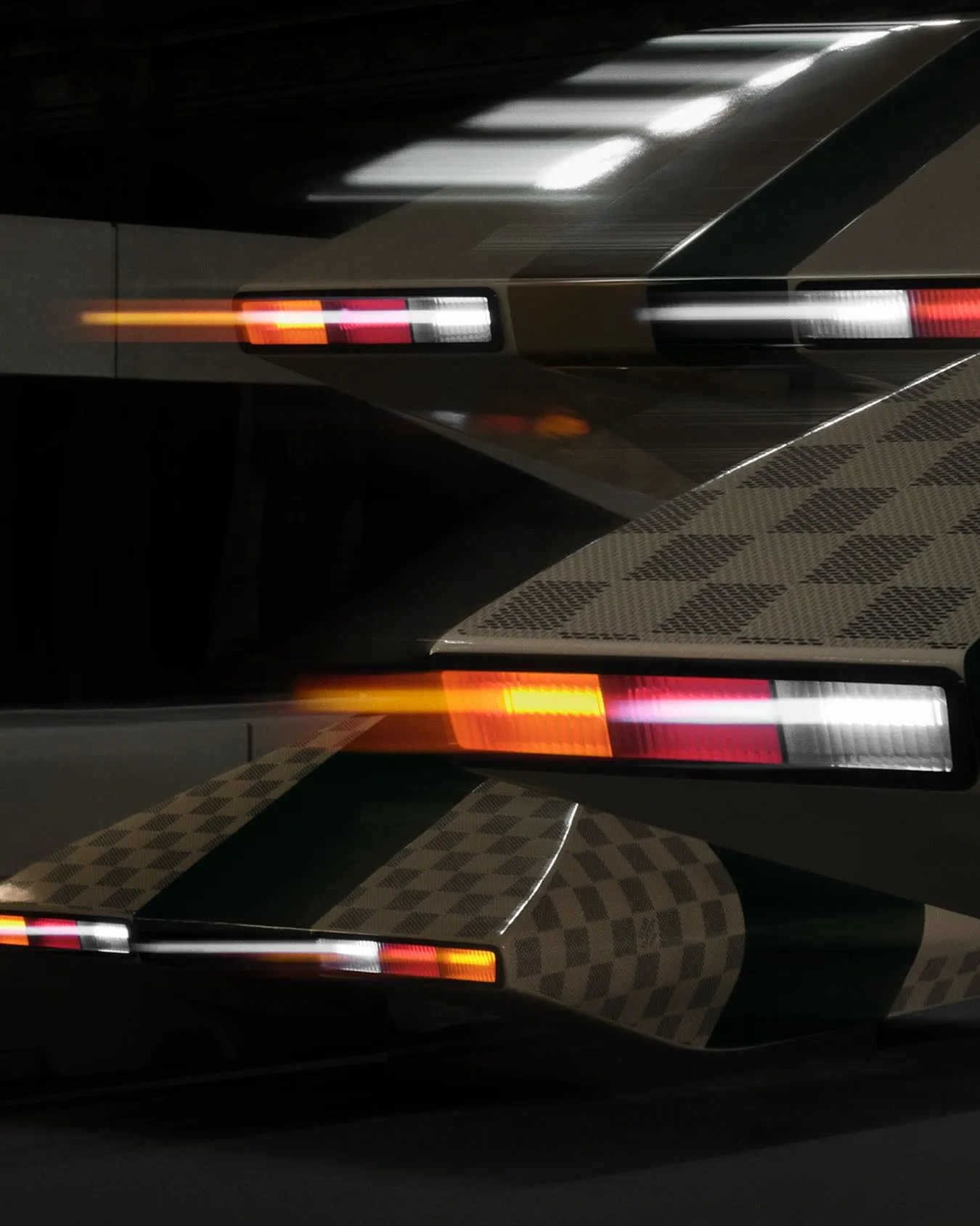 Suspended concept cars frame the runway at Louis Vuitton's Women's Spring-Summer 2027 show within the Cour Carrée du Louvre, Nicolas Ghesquière's surreal vision of travel and exploration
