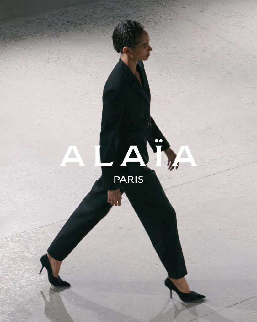 Elegant silhouette from the Alaïa Winter Spring 2027 collection highlighting the maison's signature proportions