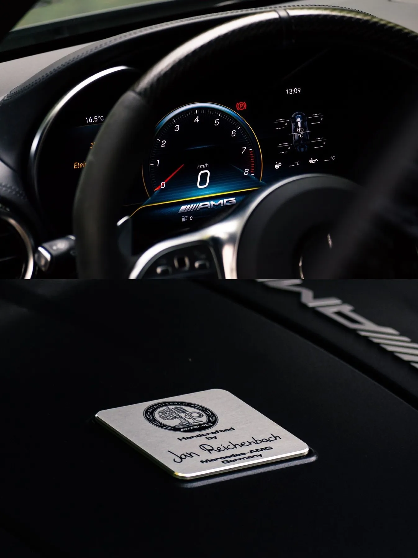 Interior view of Mercedes-AMG cabin showcasing luxury appointments and technology