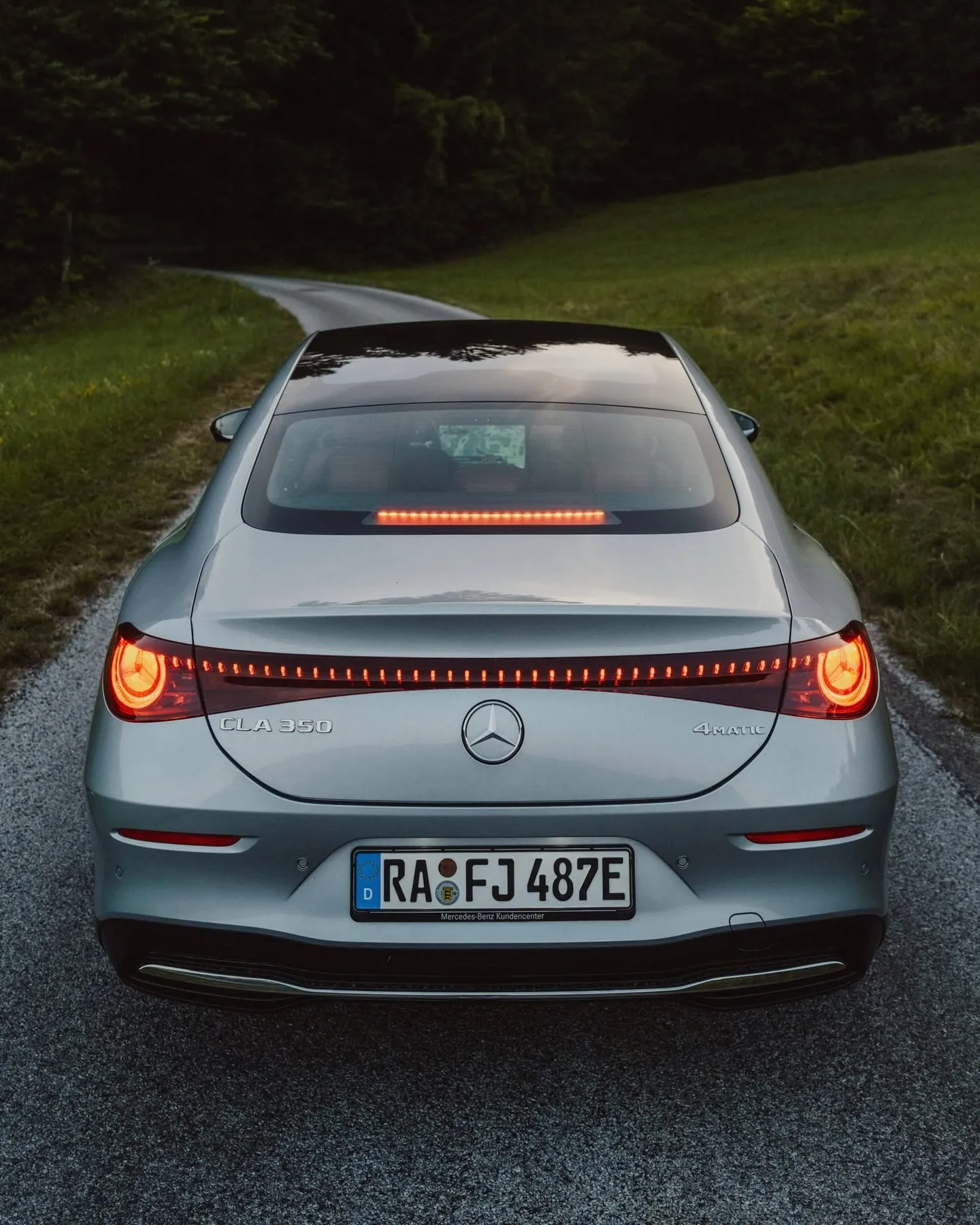 The car positioned majestically against an expansive natural backdrop