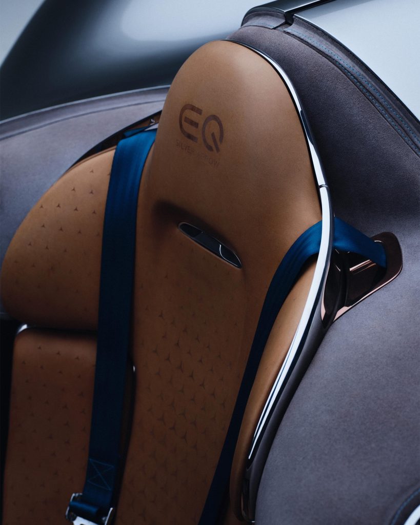 Sleek profile of the Vision EQ Silver Arrow highlighting elongated proportions and streamlined design language