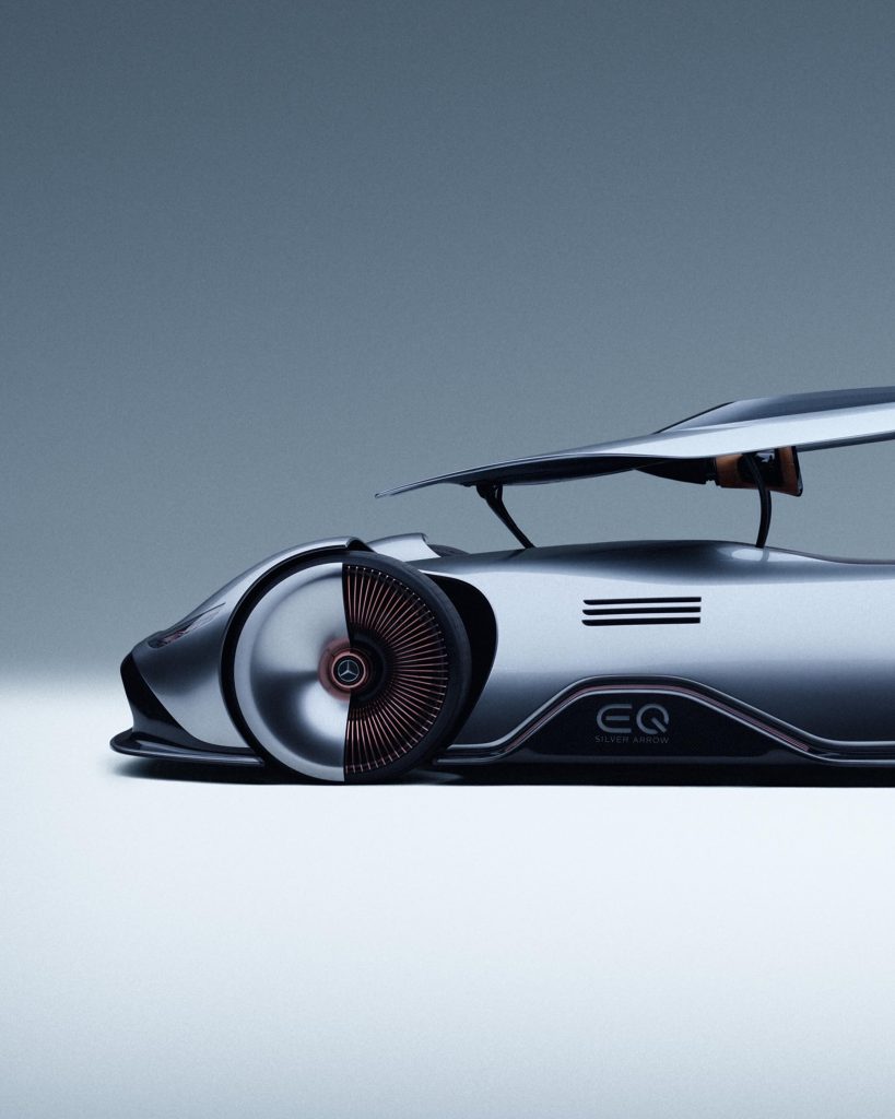 Rear elevation of the Vision EQ Silver Arrow with dual extendable spoiler system