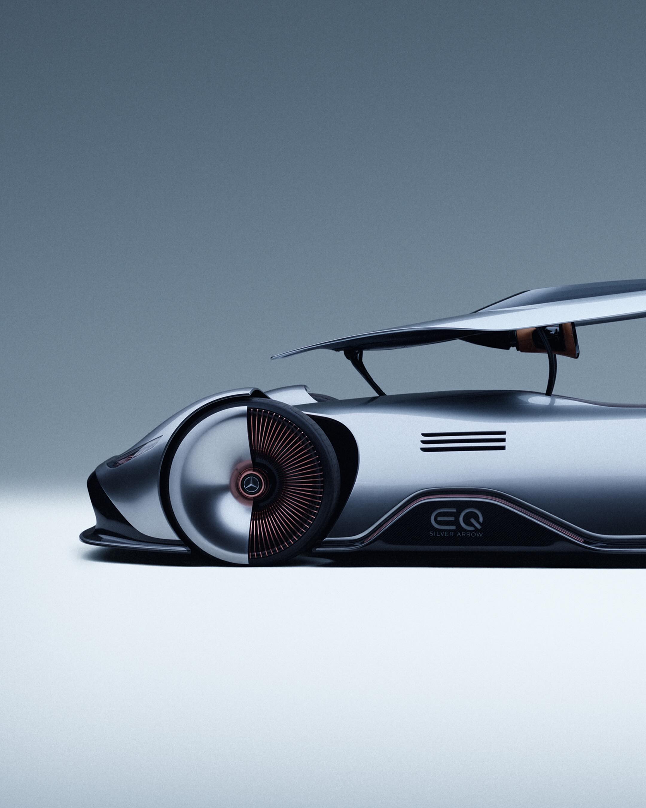 Rear elevation of the Vision EQ Silver Arrow with dual extendable spoiler system